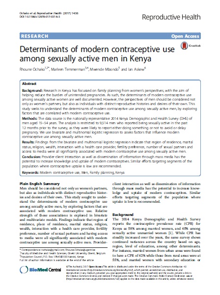 Determinants of modern contraceptive use among sexually active men in Kenya