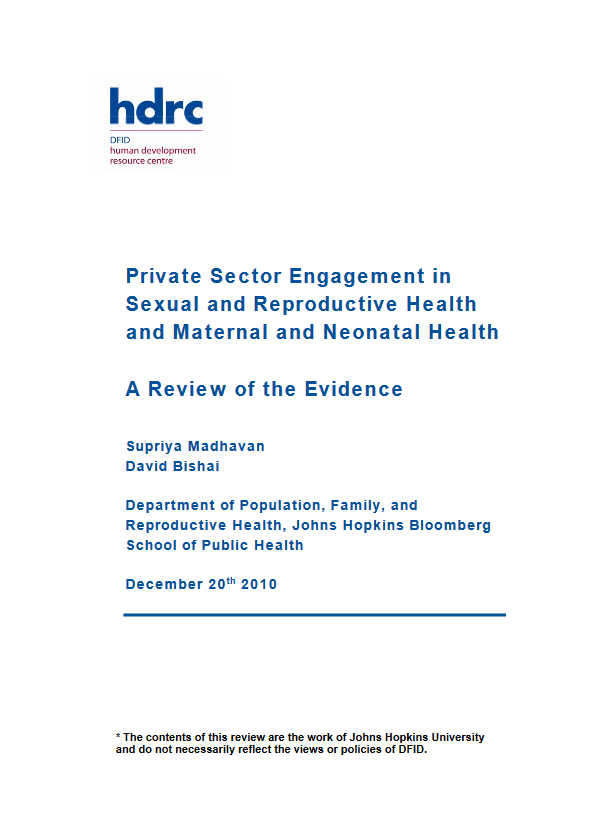 A Review of Evidence: Private Sector Engagement in Sexual and Reproductive Health and Maternal and Child Health