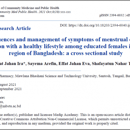 A cross sectional study on the menstrual cycle and association with healthy lifestyles of women in the Tangail region of Bangladesh