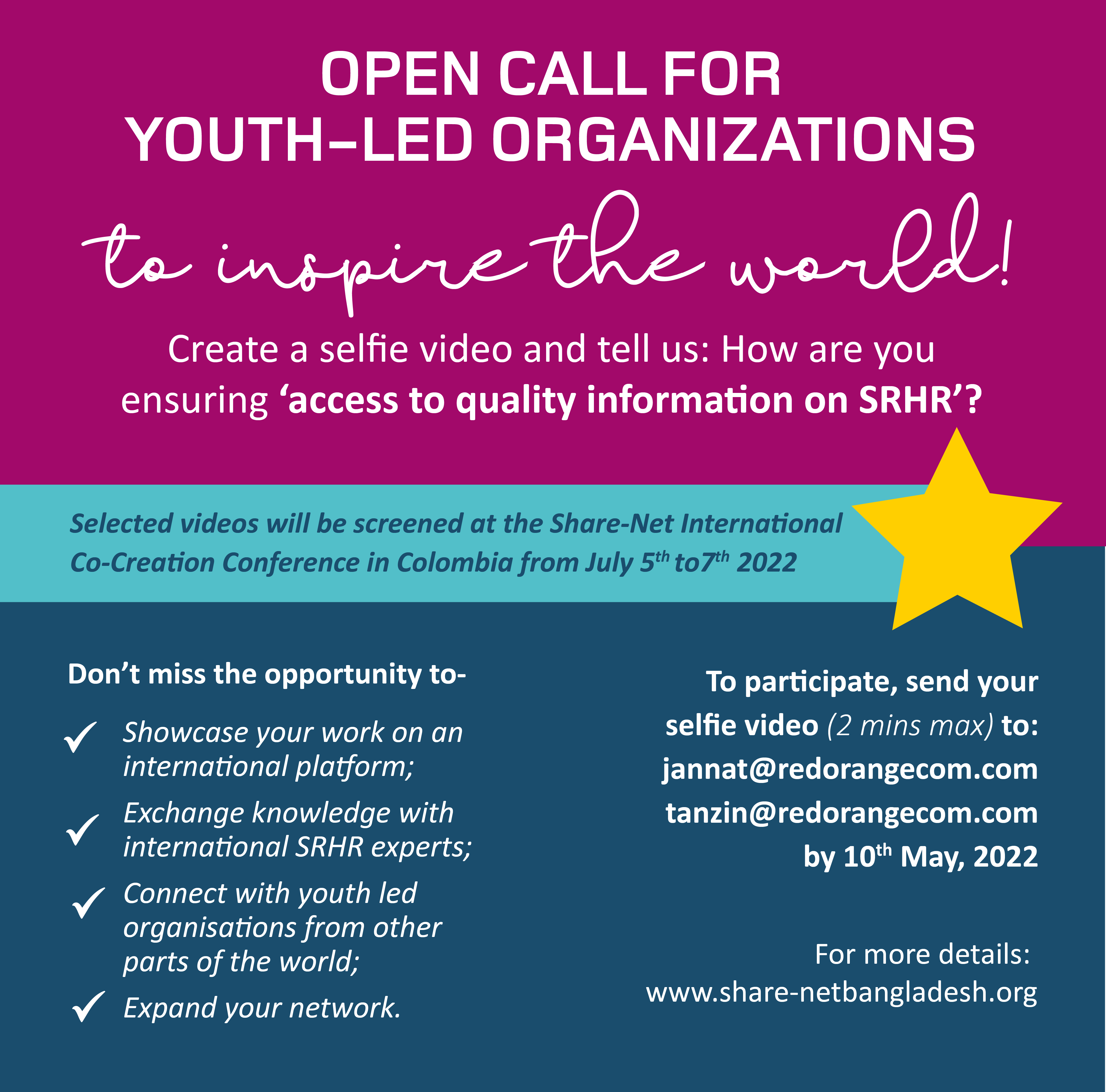Open call for youth-led organizations to send a video to inspire the world!